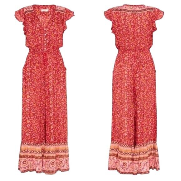 NWT Spell Dahlia Jumpsuit Wide Leg Red Floral Boho Festival Retro embroidered - Picture 1 of 16
